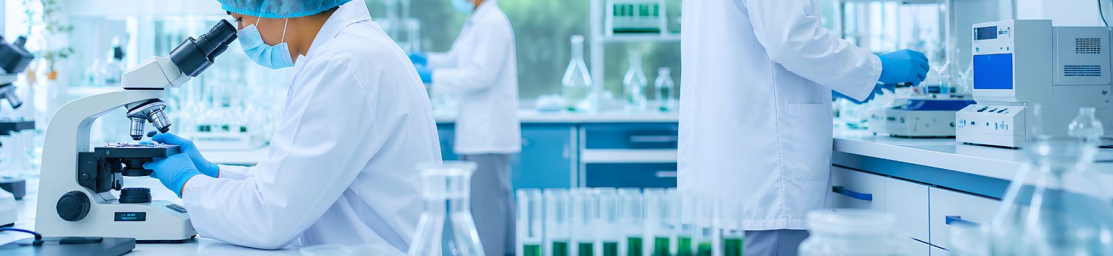 Laboratory quality control technician performing precision testing on spirulina samples in a modern quality assurance laboratory at Nutrialgo.