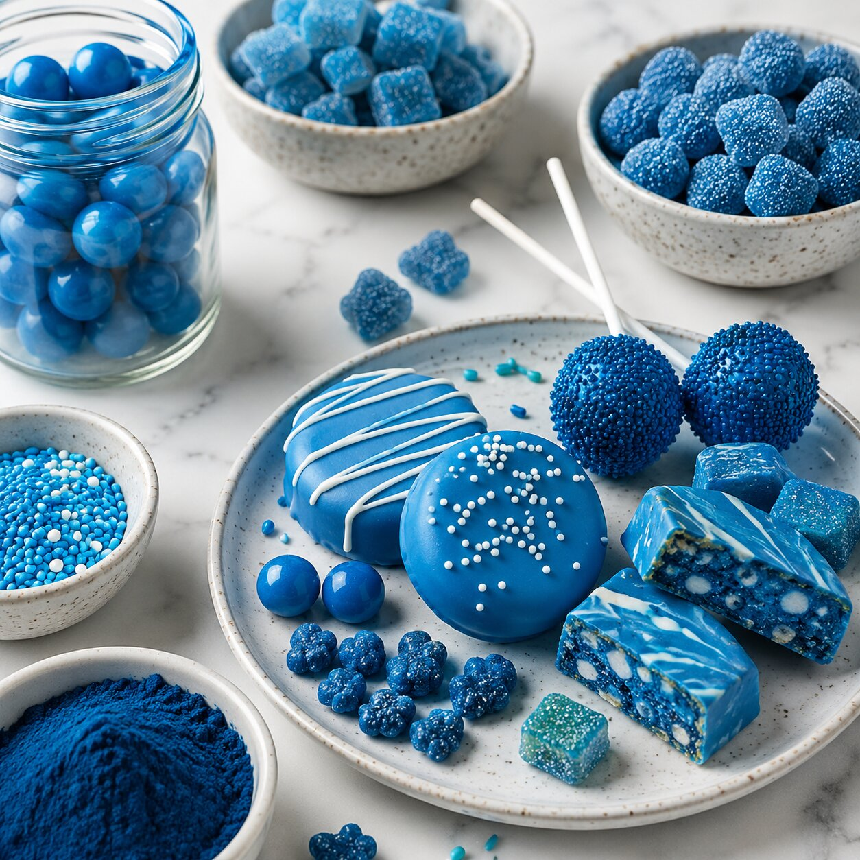 Blue confectionery products coloured with natural spirulina-derived phycocyanin