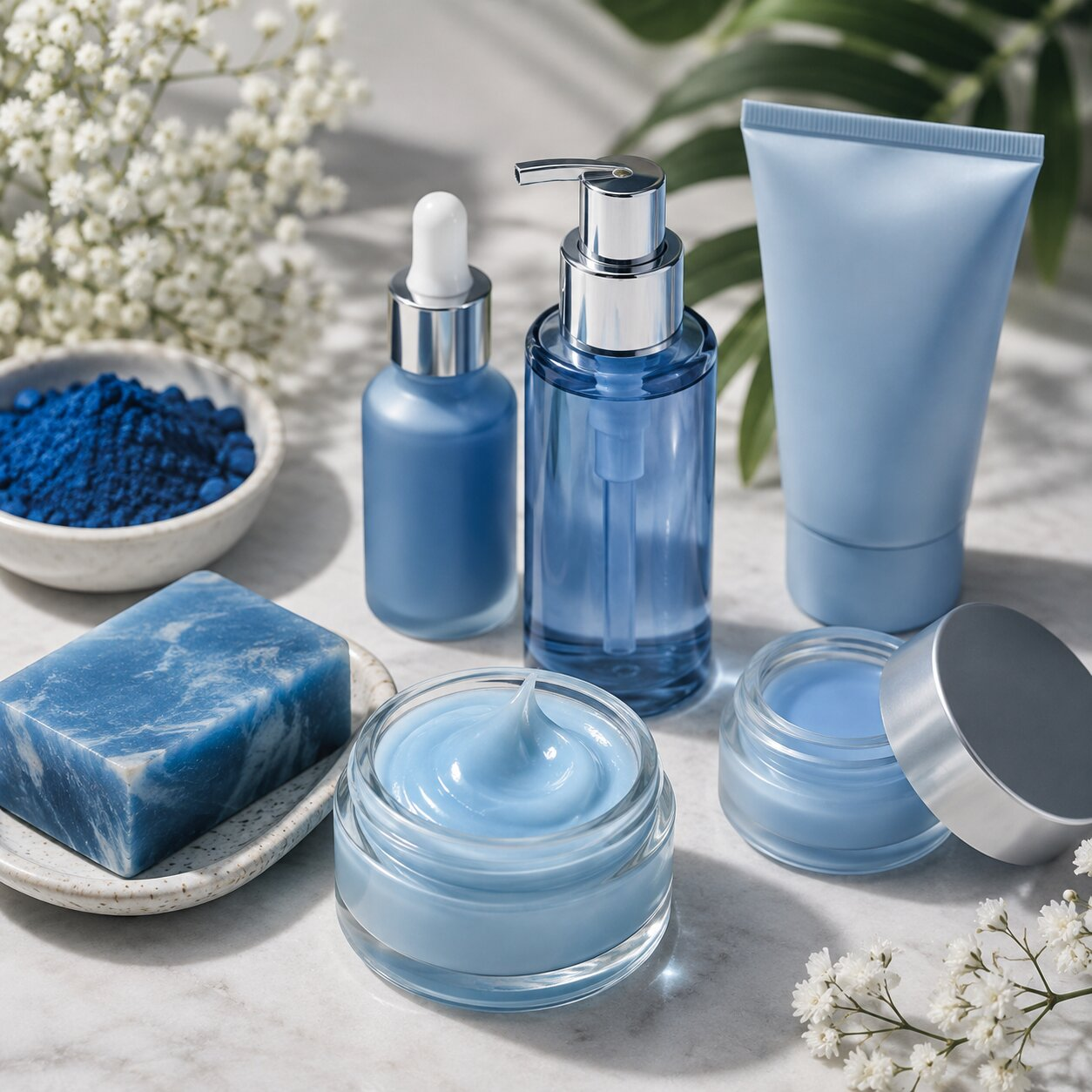 Blue cosmetic products with spirulina-derived phycocyanin for natural colour applications
