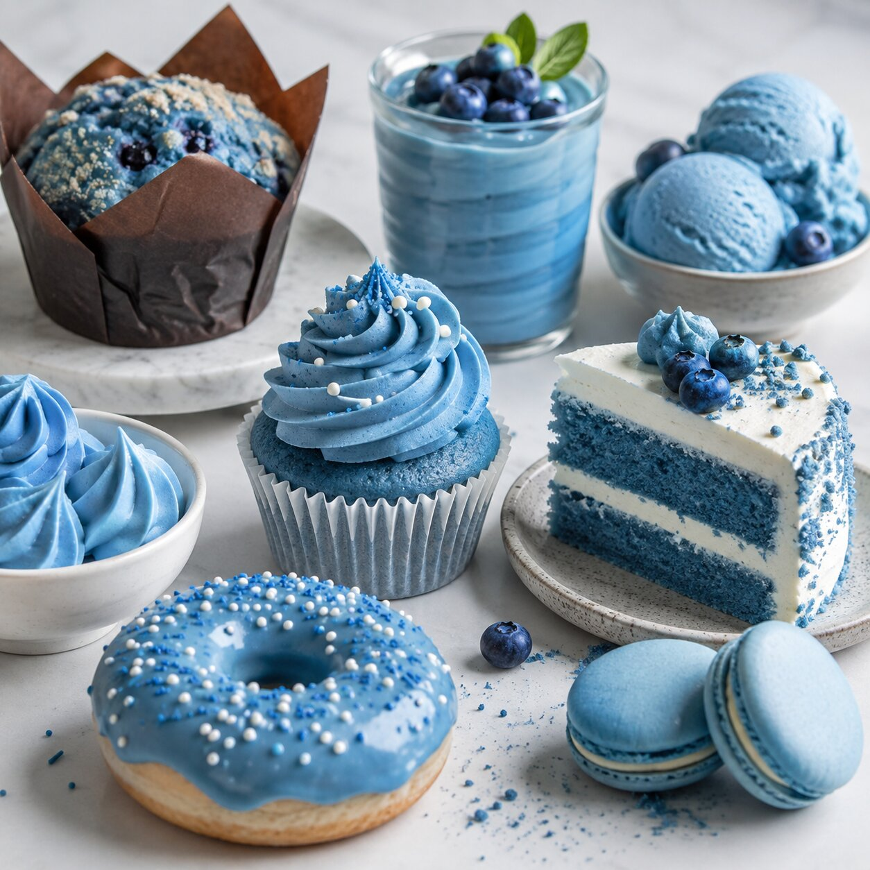 Blue bakery and dessert products coloured with spirulina-derived phycocyanin